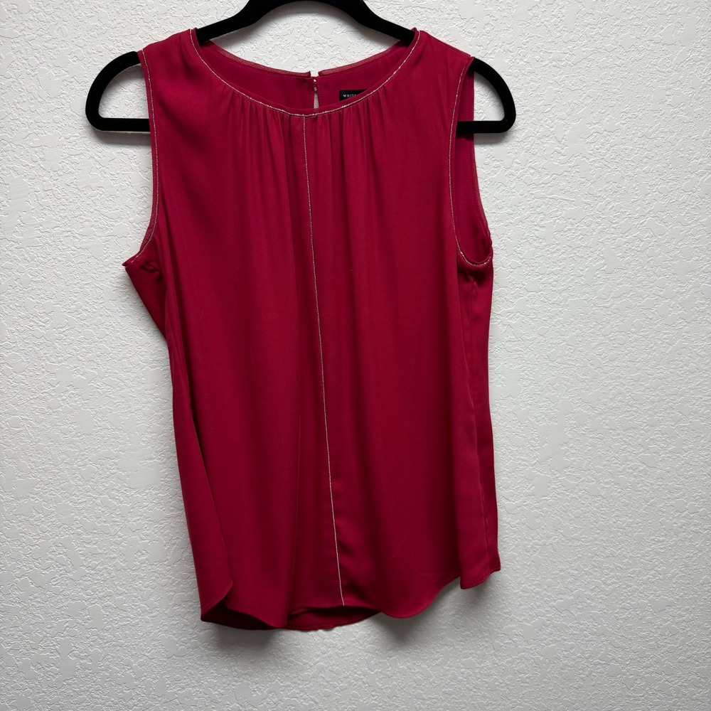 White House Black Market Red Sleeveless Top with Silver Trim Size 4